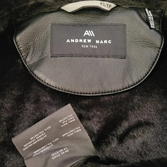 NWT Andrew Marc Black Faux Leather Faux Fur-Trim Moto Jacket XS - Picture 9 of 16